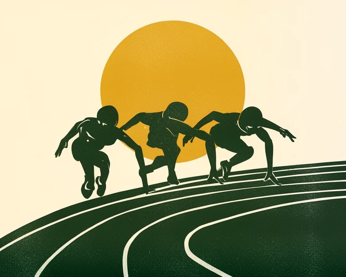 Athletics illustration in The Ticket Lottery poster style