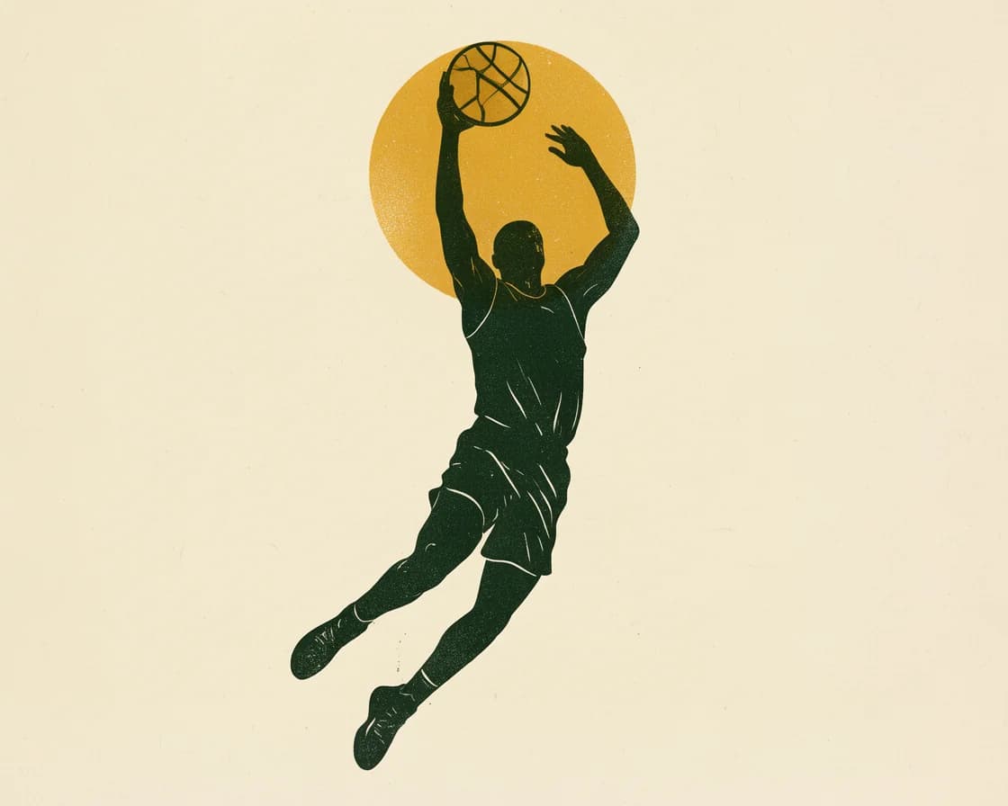 Basketball illustration in The Ticket Lottery poster style