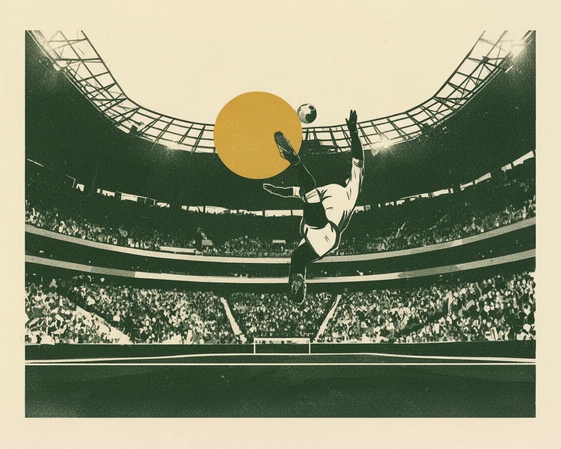 Football illustration in The Ticket Lottery poster style