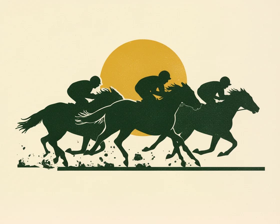 Horse Racing illustration in The Ticket Lottery poster style