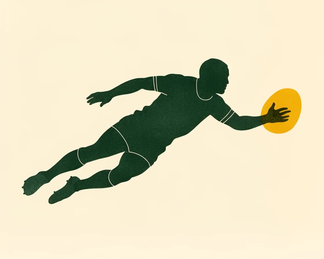 Rugby illustration in The Ticket Lottery poster style