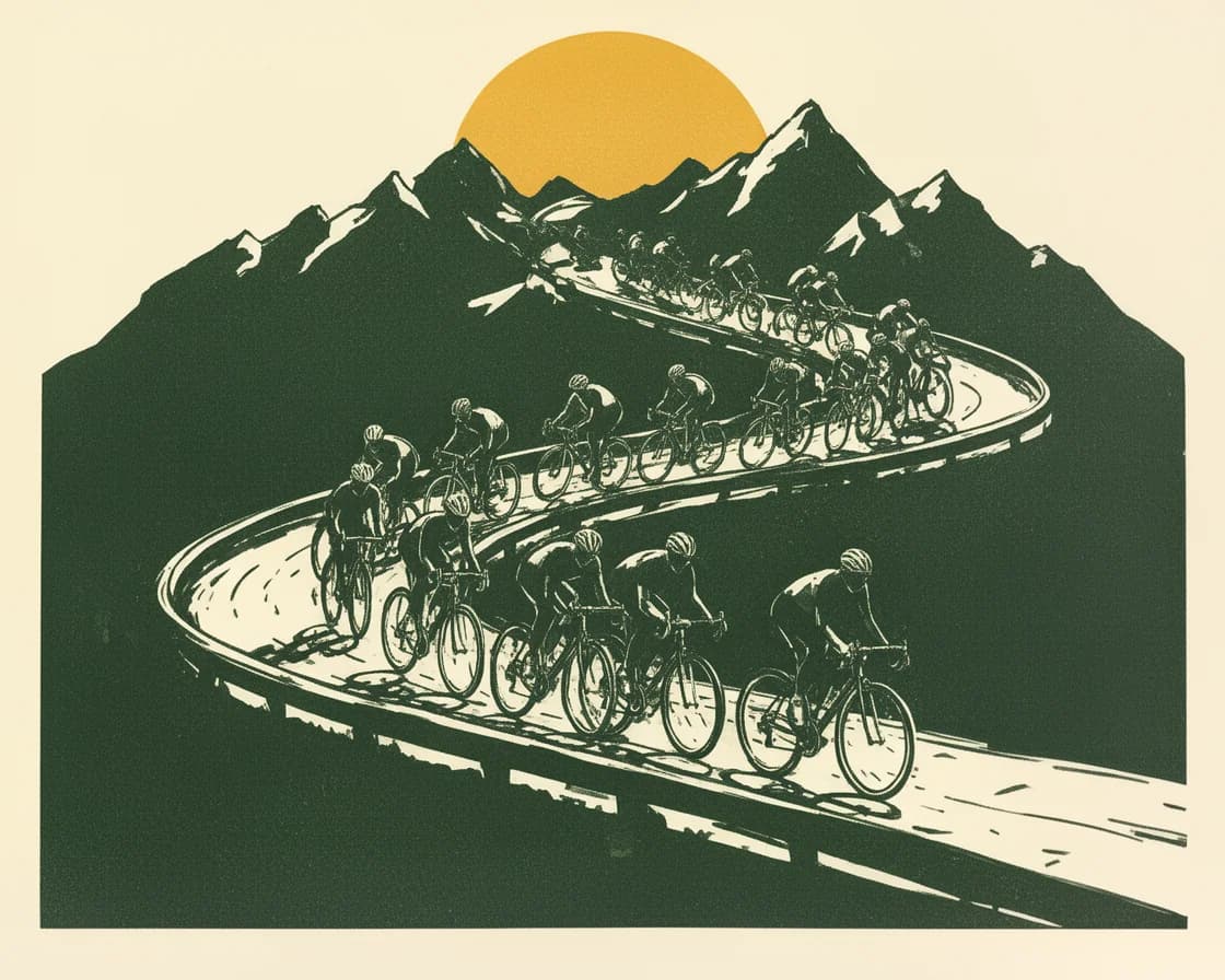 Cycling illustration in The Ticket Lottery poster style