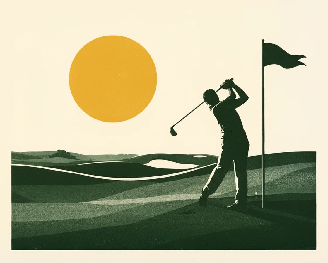 Golf illustration in The Ticket Lottery poster style