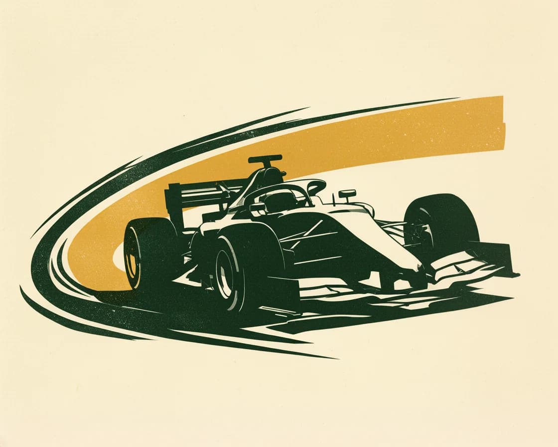 Motorsport illustration in The Ticket Lottery poster style