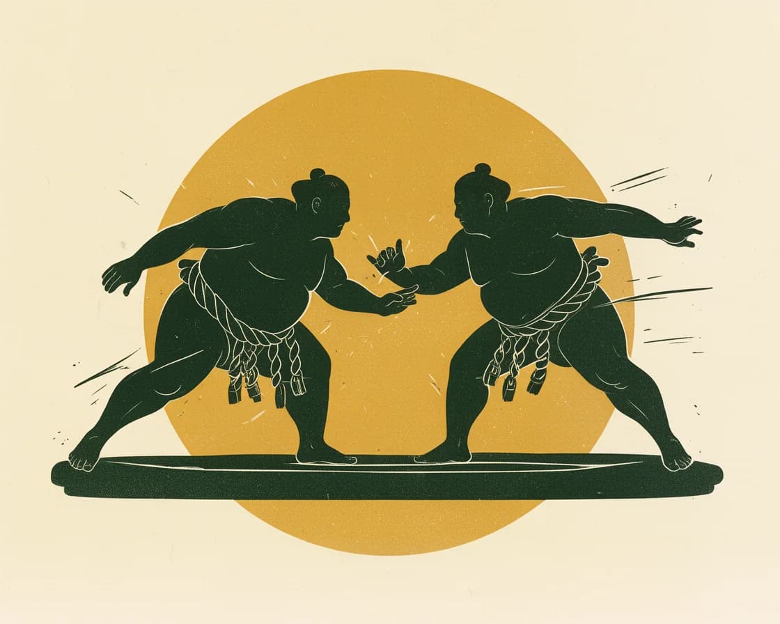 Sumo illustration in The Ticket Lottery poster style