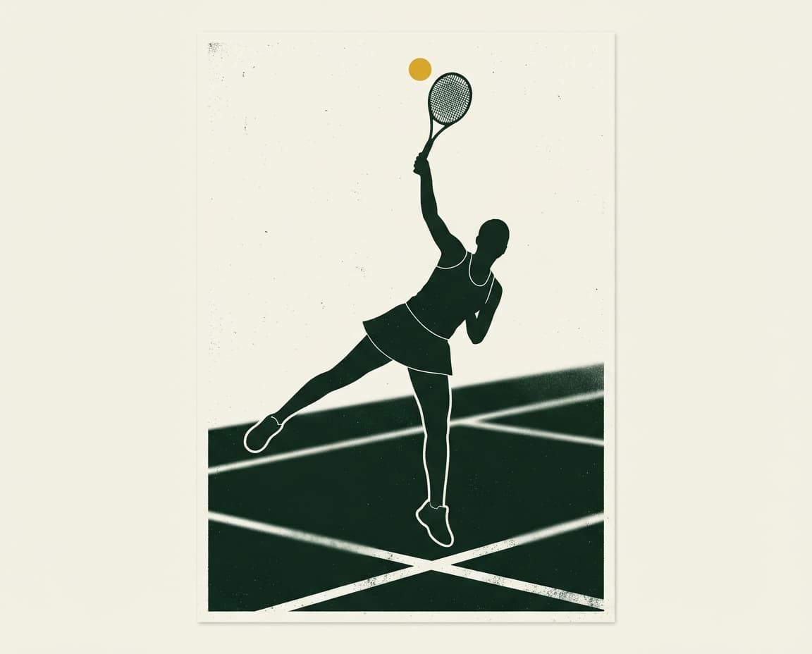 Tennis illustration in The Ticket Lottery poster style